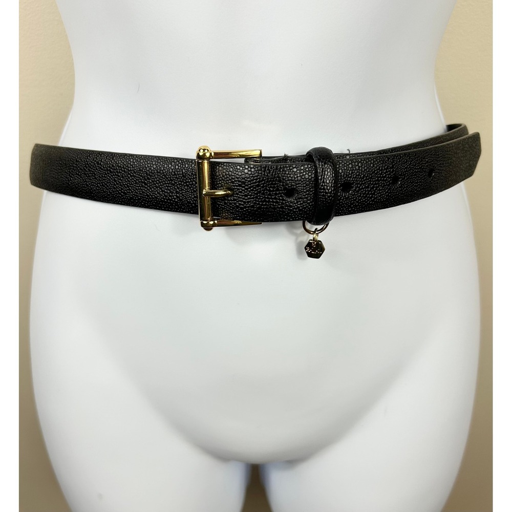Lauren Ralph Lauren Belt Women S Black Pebbled Leather Gold Buckle RLL Charm